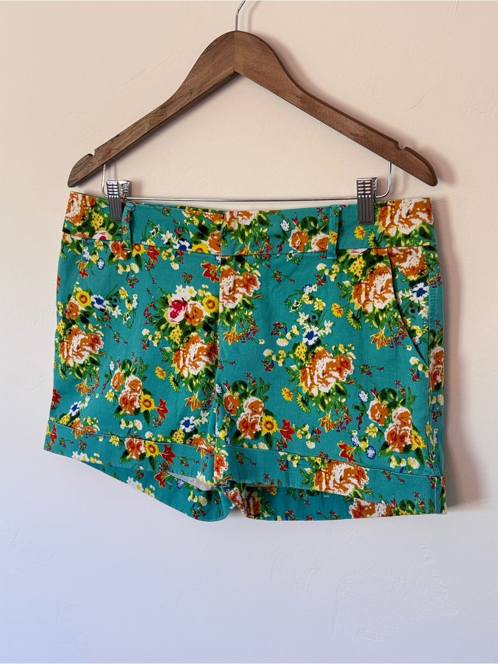 Dear John Women's Teal Finnegan Floral Print Cuffed Shorts Size 29 Cotton EUC - Picture 3 of 13